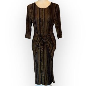 Mikah black and yellow 3/4 length sleeve midi dress